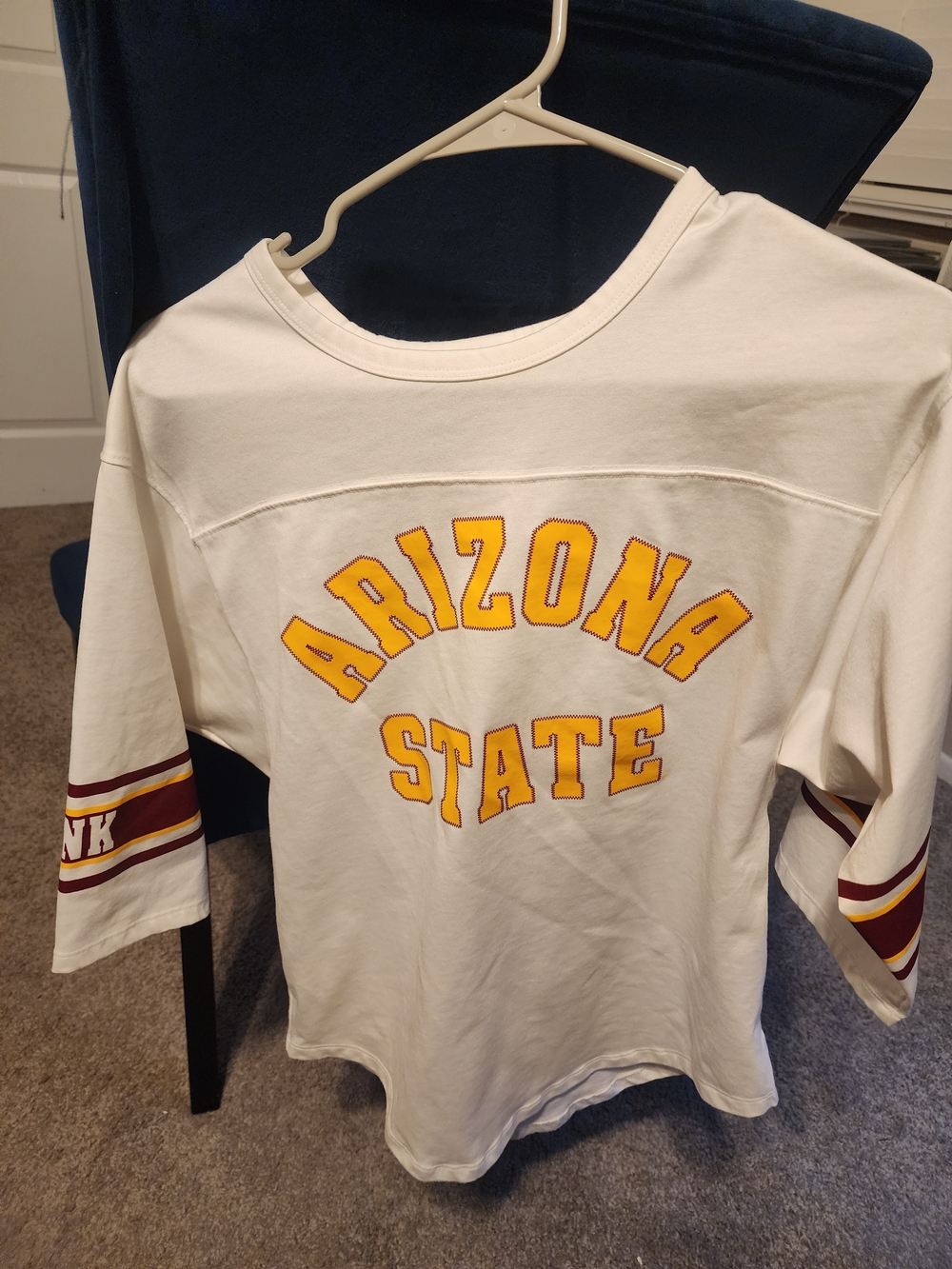 PINK Victoria's Secret White Tee with Yellow Arizona State Lettering
